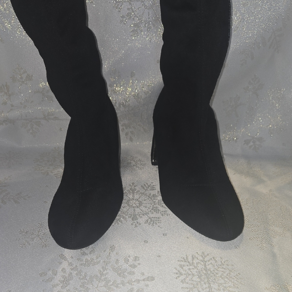 Zara Black Over-the-Knee Boots with Metallic Heel - Picture 5 of 13